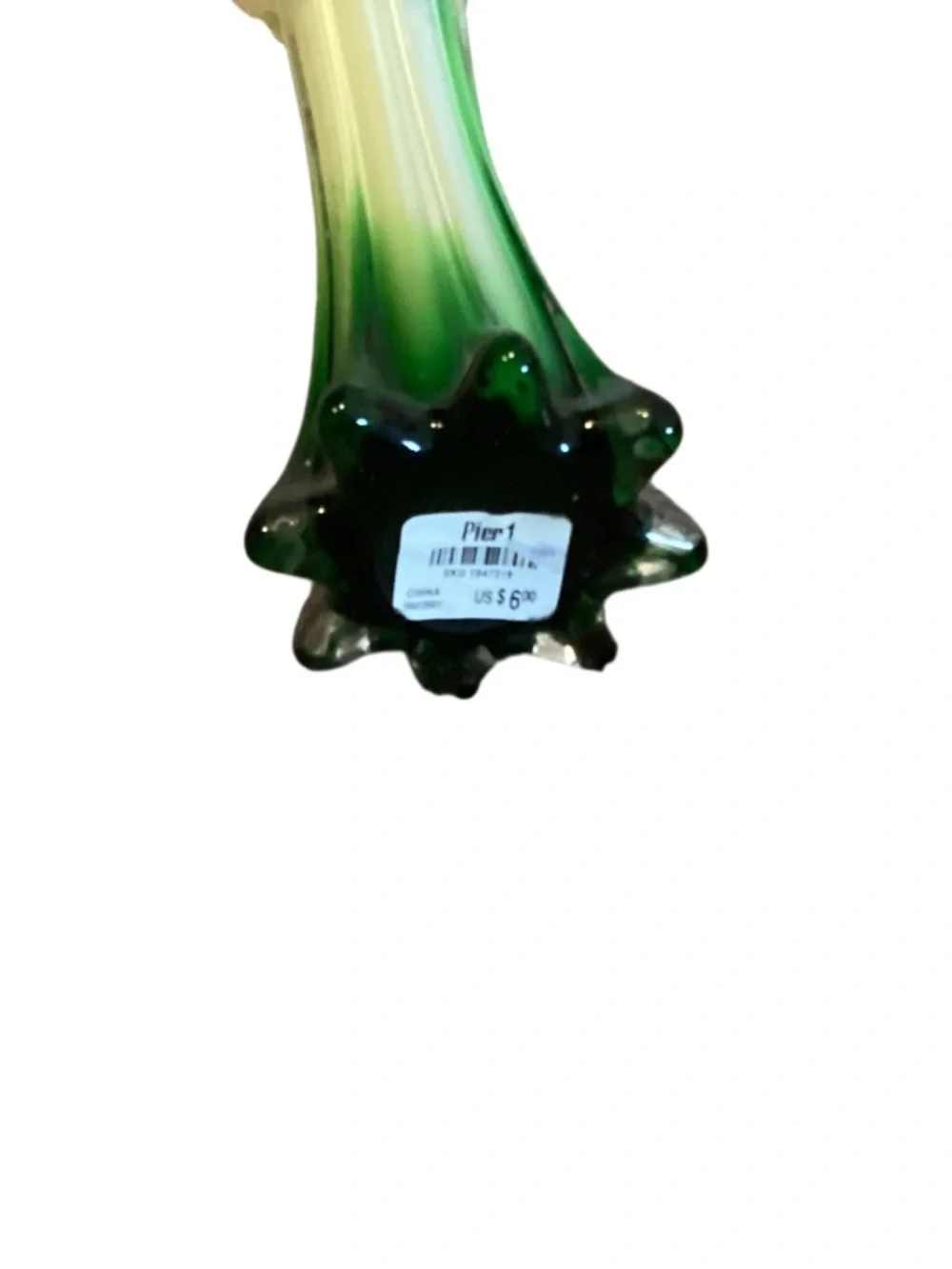 Pier 1 Green and Yellow Art Glass Calla Lily Cascade Vase